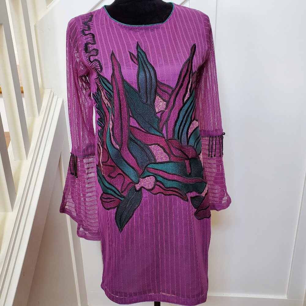 Purple floral sheer tunic kaftan kurti ethnic top